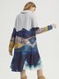 Boho Winter Landscape Print A-line High Elasticity Date Long sleeve Loose Mid-long Dresses for Women