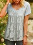Lace Casual Square Neck Short Sleeve T-Shirt