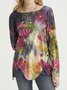 Women Casual Floral Autumn Lightweight Daily Jersey Long sleeve Regular H-Line T-shirt