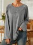 Gray Casual Crew Neck Long Sleeve Solid Soft T-shirt