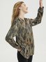 Casual Ethnic Autumn V neck Mid-weight Micro-Elasticity Holiday Loose Cotton-Blend Sweatshirts for Women