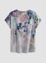 Vacation Floral Cotton Blends Short Sleeve T-shirt