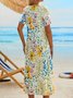 Vacation Floral Regular Fit Cotton Blends Short Sleeve Knit Midi Dress