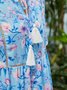 Short Sleeve Boho Floral Cotton-Blend Weaving Midi Dress