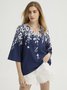 Casual Floral Autumn V neck No Elasticity Daily Loose Regular H-Line Tops for Women