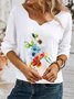 Casual Floral Long Sleeve V Neck Printed Tops T-shirts
