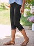 Plain Summer Casual Natural Party Jersey Elastic Band Capris Tight Leggings for Women