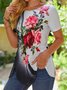 Floral Summer Casual Natural Short sleeve Loose Regular H-Line Regular Tops for Women