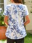 Floral Summer Casual V neck Standard Short sleeve Fit Regular Medium Elasticity T-shirt for Women