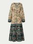 Polyester Cotton V neck Boho Holiday Paneled Long Weaving Dress