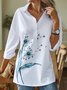 Casual Dandelion Long Sleeve Shirt Collar Plus Size Printed Tops