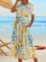 Vacation Floral Regular Fit Cotton Blends Short Sleeve Knit Midi Dress