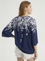 Casual Floral Autumn V neck No Elasticity Daily Loose Regular H-Line Tops for Women