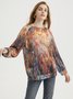 Casual All Season Printed Long sleeve Loose Crew Neck Cotton-Blend Regular Extended Styles Sweatshirts for Women