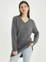 V Neck Shift Simple Long Sleeve Sweater