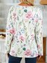 Lace V Neck Casual Floral Loose T-Shirt