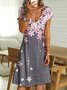 Casual Floral Short Sleeve V Neck Printed Midi Dress