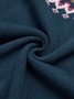 Blue Cotton Color-Block Crew Neck Long Sleeve Sweater