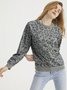 Women Casual Leopard Spring Cotton Mid-weight Work Long sleeve Loose Regular Sweatshirts