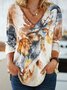 V Neck Leaves Casual Tops