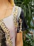 Vintage Casual Marble Print V-Neck Short Sleeve Long Resort Maxi Dress Casual Loosen Heart-Shaped Collar Short Sleeve Knit Dress
