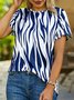 Women Striped Summer Casual Micro-Elasticity Daily Jersey Standard Short sleeve Crew Neck T-shirt