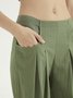 Women Pants Pockets Pleated Details Casual Wide Leg Pants