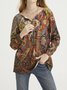 Casual Floral Autumn V neck Mid-weight Long sleeve Loose Regular Off Shoulder Sleeve Sweatshirts for Women