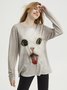 Casual Spring Mid-weight Daily Loose Crew Neck Cotton-Blend Regular Sweatshirts for Women