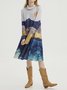 Boho Winter Landscape Print A-line High Elasticity Date Long sleeve Loose Mid-long Dresses for Women