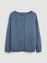 Blue Solid Cotton Long Sleeve Casual Sweater