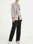 Fall Tie Neck Geometric Long Sleeve Daily Lightweight Non-Stretch Tops