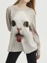 Casual Spring Mid-weight Daily Loose Crew Neck Cotton-Blend Regular Sweatshirts for Women
