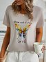 Summer Butterfly Casual Daily Jersey Short sleeve H-Line Regular Regular Size T-shirt for Women