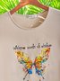 Summer Butterfly Casual Daily Jersey Short sleeve H-Line Regular Regular Size T-shirt for Women