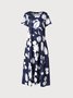 Cotton Blends Floral Loosen Short Sleeve Woven Maxi Dress