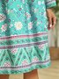 Floral Long Sleeve V Neck Holiday Weaving Midi Dress