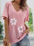 Women Floral Summer Casual V neck Daily Jersey Short sleeve Fit Regular T-shirt