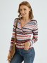 Casual Holiday Long Sleeve V neck Striped Sweater