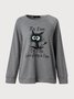 Autumn Cat Casual Daily Non-Convertible Straps Pullover Loose Crew Neck Regular Sweatshirts for Women