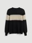 Vintage Color Block Off Shoulder Loosen Sweater