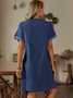 Blue V Neck Casual Denim Weaving Midi Dress