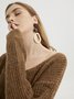 Women Basics Autumn Solid V neck Nylon Micro-Elasticity Midi Long sleeve Loose Dresses