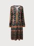 Women's Tribal Geometric Pocket Print Fall V Neck Casual Dress