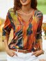 Casual V Neck Famous Painting T-Shirt