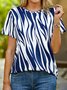 Women Striped Summer Casual Micro-Elasticity Daily Jersey Standard Short sleeve Crew Neck T-shirt