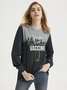 Women Simple Letter Spring Cotton Crew Neck Lightweight Micro-Elasticity Daily Long sleeve Sweatshirts