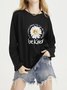 Floral Autumn Casual Long sleeve Loose Crew Neck Cotton-Blend Sweatshirts for Women