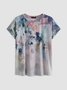 Vacation Floral Cotton Blends Short Sleeve T-shirt