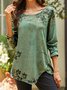 Leaf Autumn Casual Natural Pullover Long sleeve Crew Neck H-Line Regular T-shirt for Women